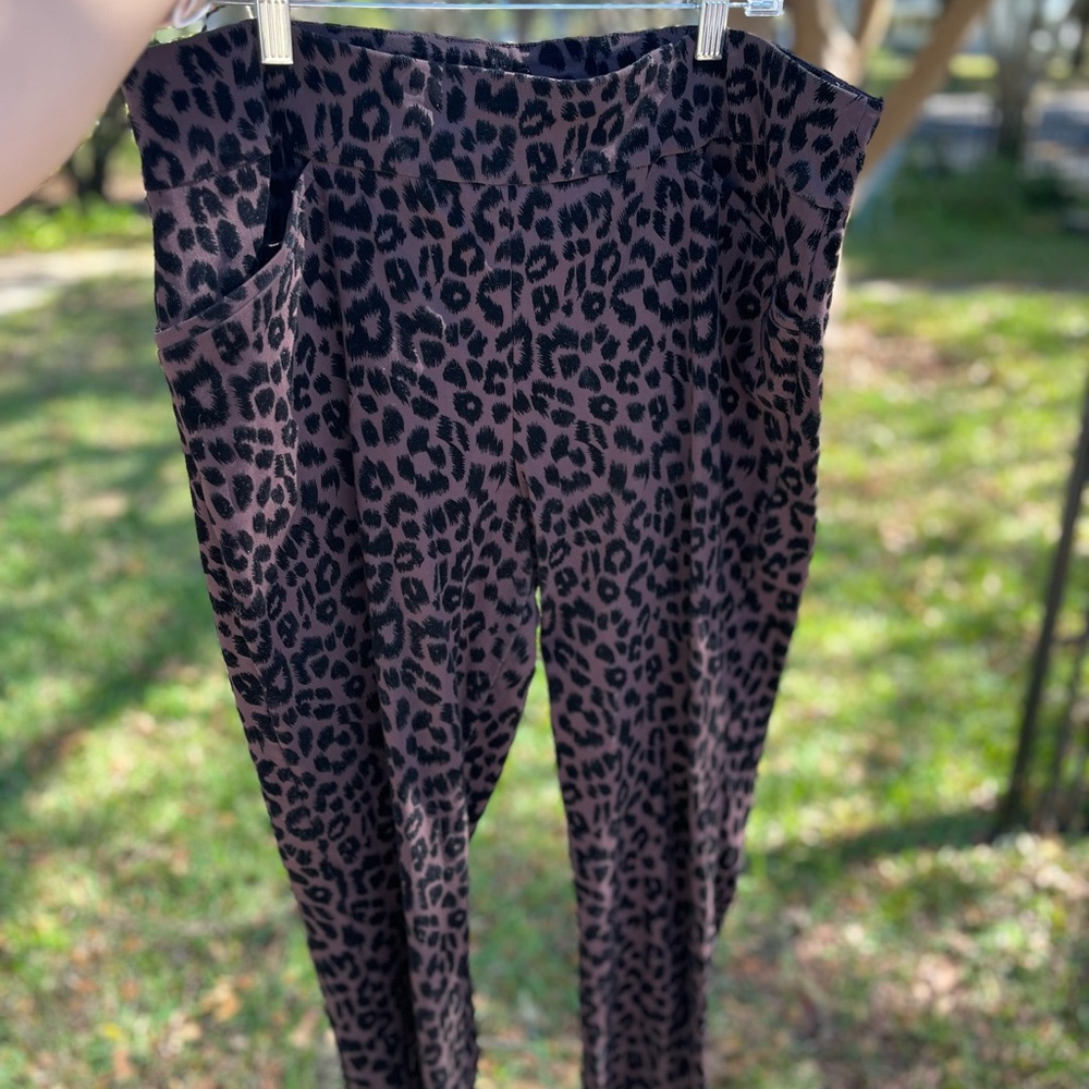 Chico's Black and Brown Leopard Print Straight Leg Pants